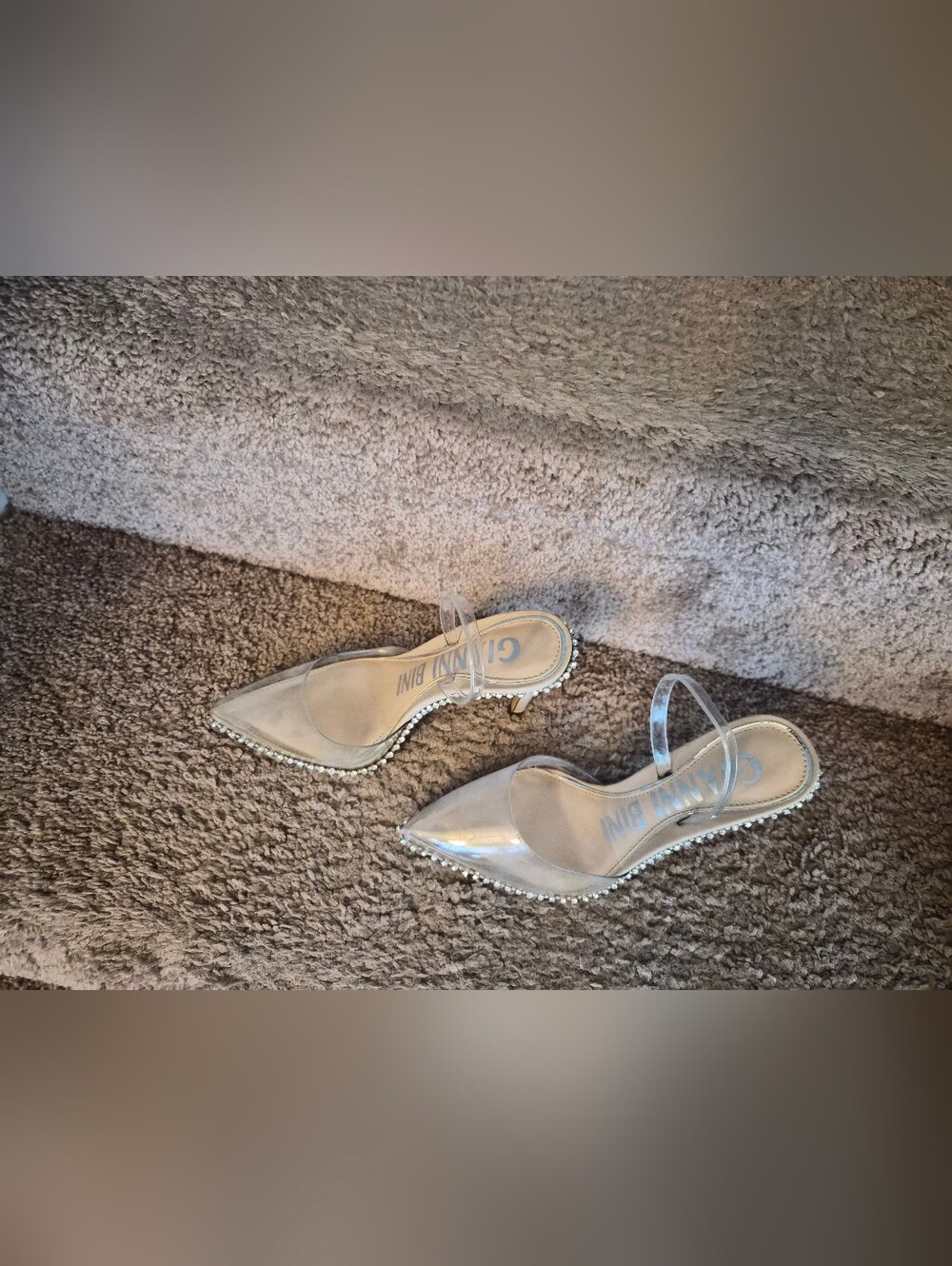 Gianni Bini Clear Pointed Slingback Heels with Rhinestone Trim